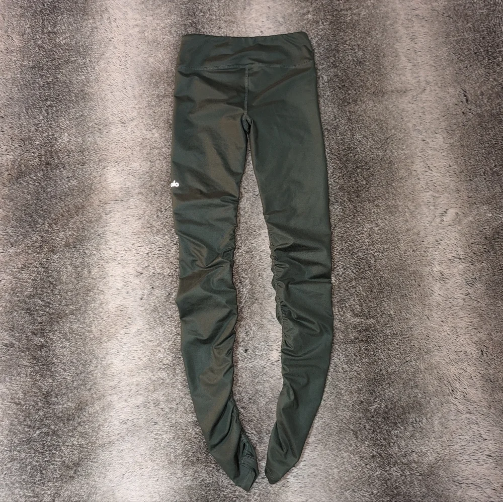 ALO Yoga Idol Ruched Over Heel Leggings Green Women's Small
